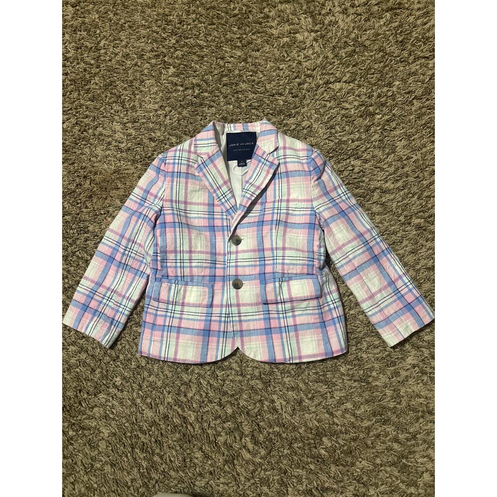 Janie and Jack Linen Blend Blazer 3 Plaid